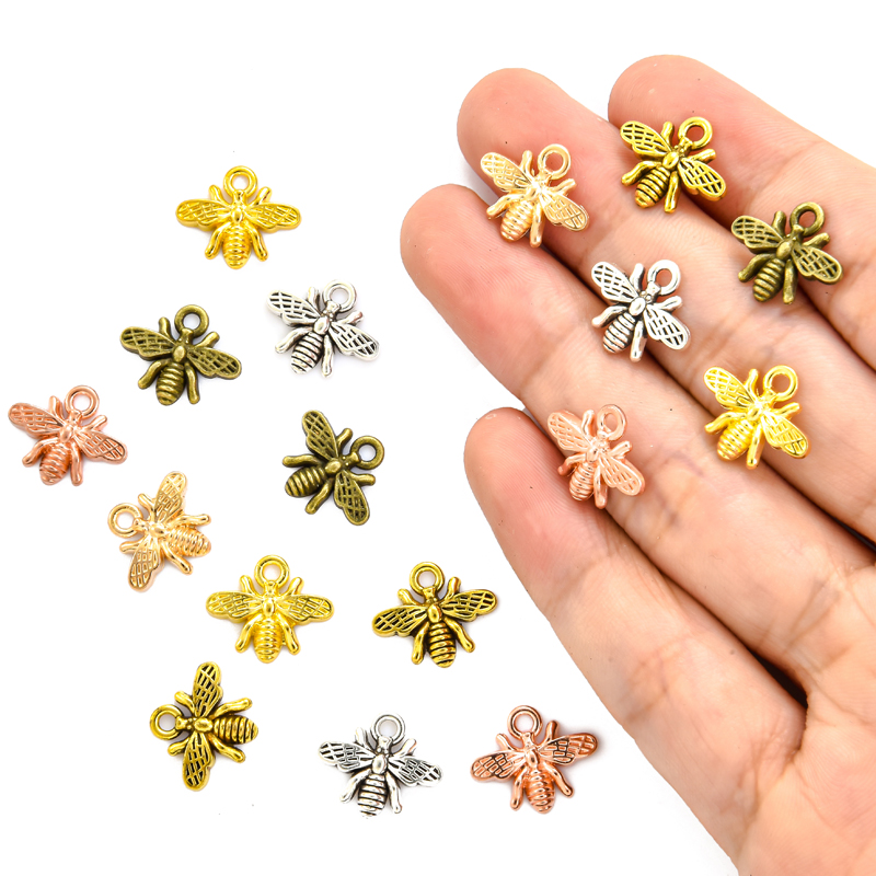 6 couleurs petites abeilles charmes en alliage en alliage Insectes en métal Pendants pour collier de bricolage