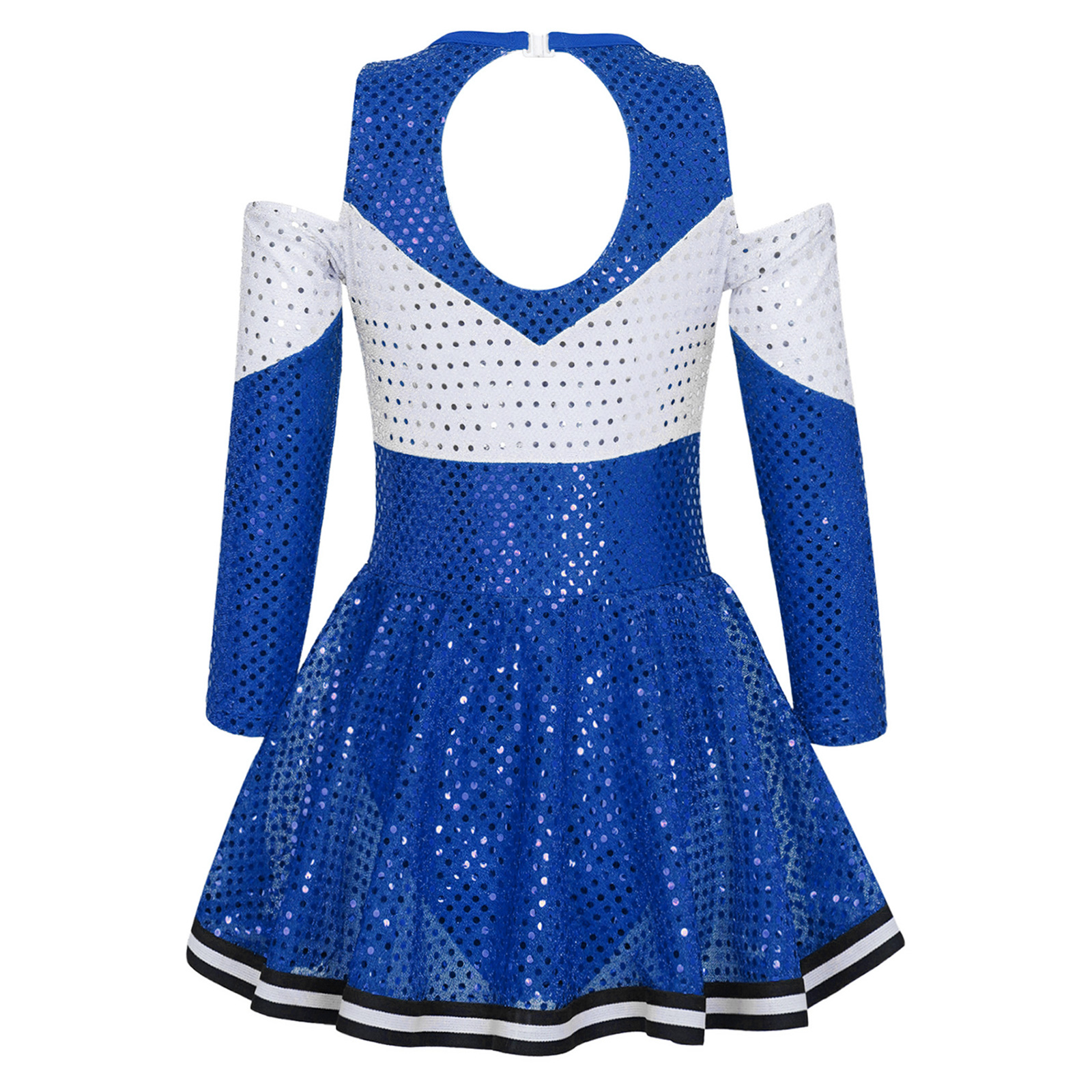 Kids Girls Shiny Sequins Cheerleading Uniform Dance Costume à manches longues Robe de danse de pom-pom girl