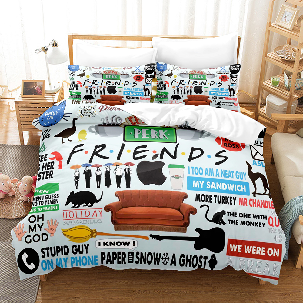 3D Friends TV Movie Cover Cover Zestaw Pełna Królowa King Size Cover Bedalothes Bed Linen Quild Cover z poduszkami s