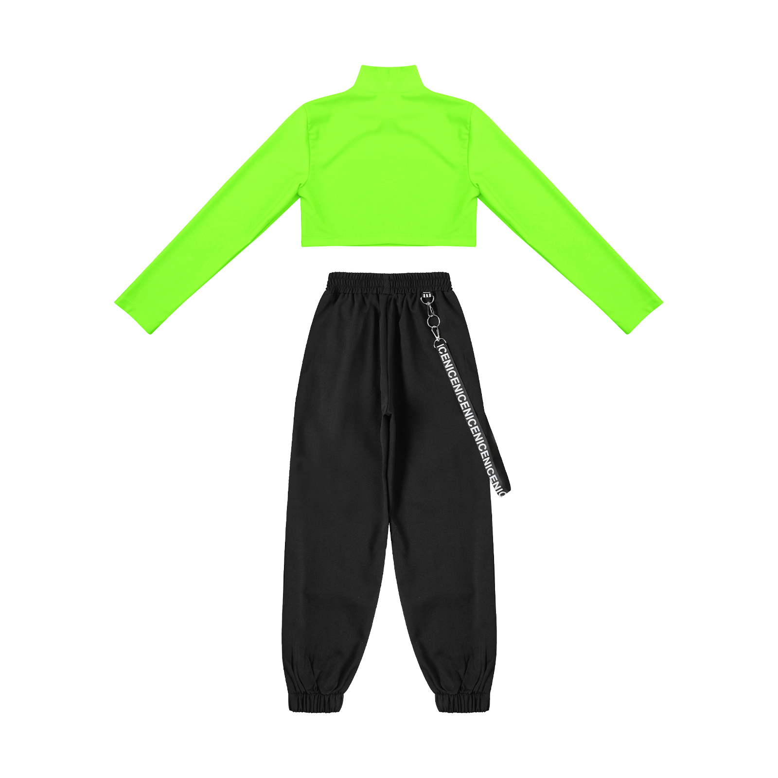 Kid Girls Hip Hop Street Tanz -Outfit Performance Kostüm Jogginghosen Anzug Anzug Long Sleeve Crop Top mit Frachthosen Street Tanzkleidung