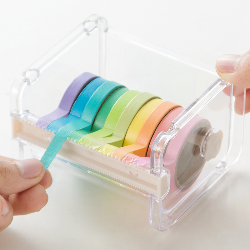 Leuke tape -dispenser Desktop Washi Tape Cutter Smetwer Tape Storage Organizer Kawaii Japanse Stationery School Office Supplies