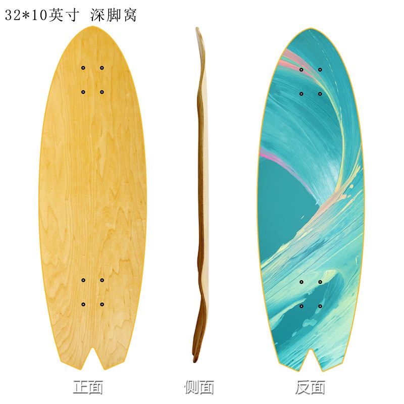 Deck em branco Surfskate, cauda inclinada, côncavo profundo, quadro de skate de surf terrestre, deck de longboard, suprimento de peças de placa esportiva, 32 polegadas