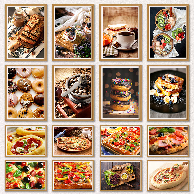 Chocolate Cake Pizza Coffee Beans Bread Doughnut Poster Wall Art Canvas Painting Nordic Pictures Restaurant Dessert Shop Decor