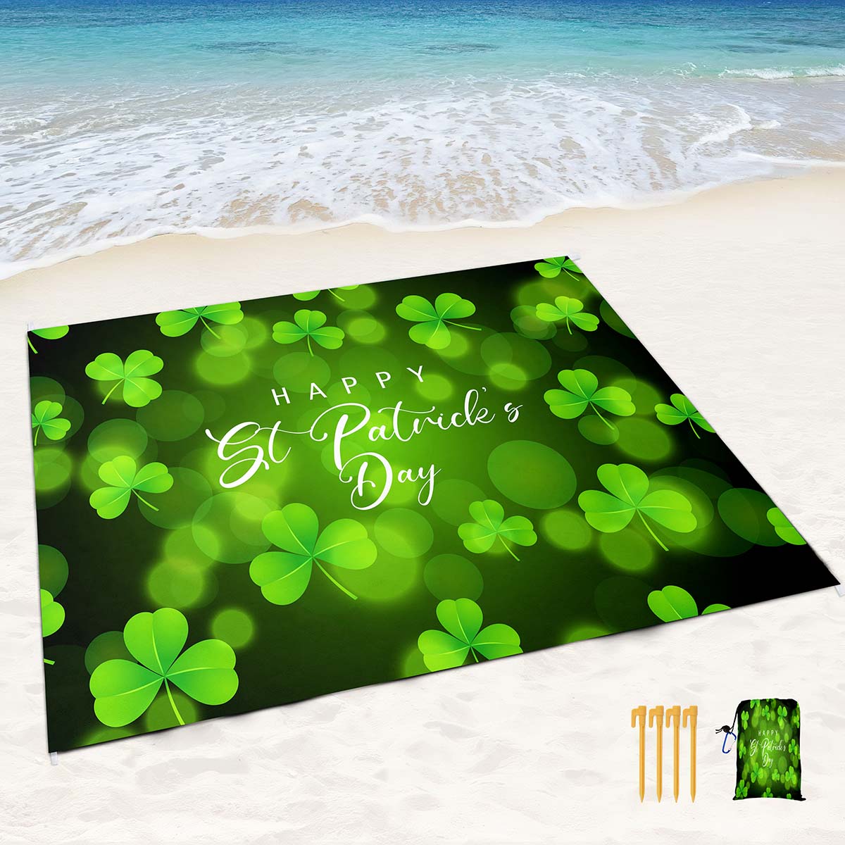 Saint-Patrick's Day Beach Blanket Sandproofproofing, couverture de plage Mat de plage léger pour voyages d'été, camping, pique-nique, plage