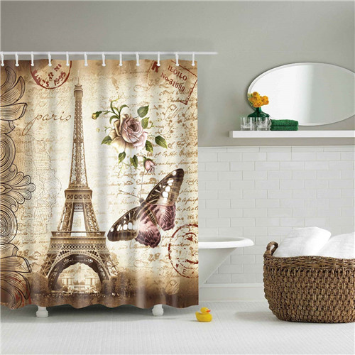 Retro Retro Paris Eiffel Tower Tower Bathroom rideaux de douche de salle de bain Frabic Imperproof Polyester Bath rideau avec crochets