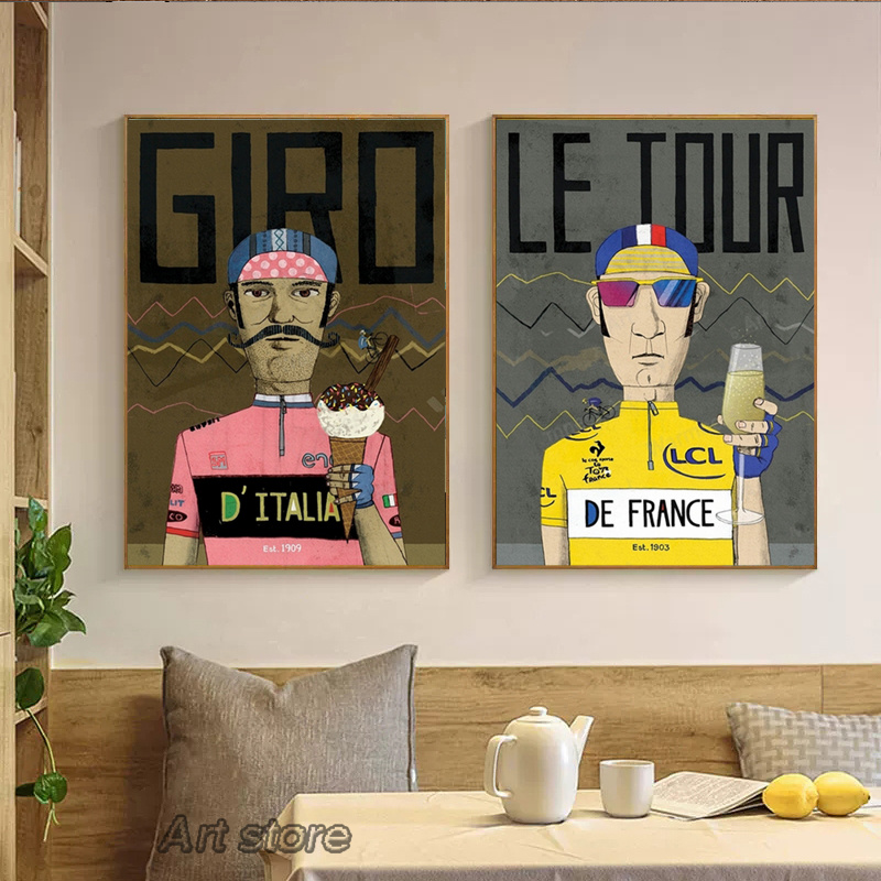 ملصقات سباق ركوب الدراجات والمطبوعات Grand Cycling Tours France Italia Espana Wall Art Canvas Paint Bike Kitchen Decor