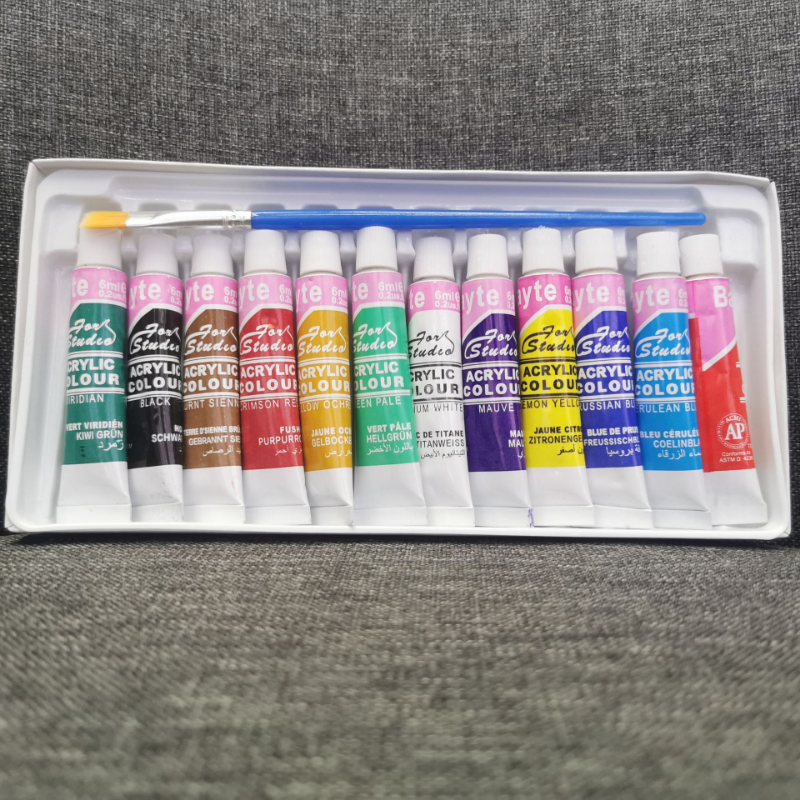 12 Farbenvon DIY Art Malmalerei Farbe professionelle Acrylfarbe Aquarell -Set Keramikstein Pinsel Pinsel Acrylfarbe
