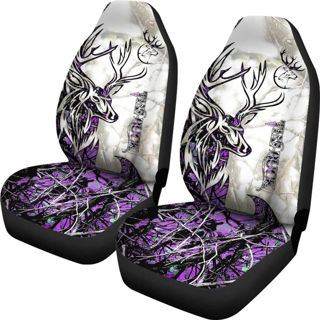 Deer Camo Camouflage Buck Hunting Front Car Seat Covers, Auto Seat Covers Set of 2 Universal Fit Most Vehicle Cars Sedan Truck