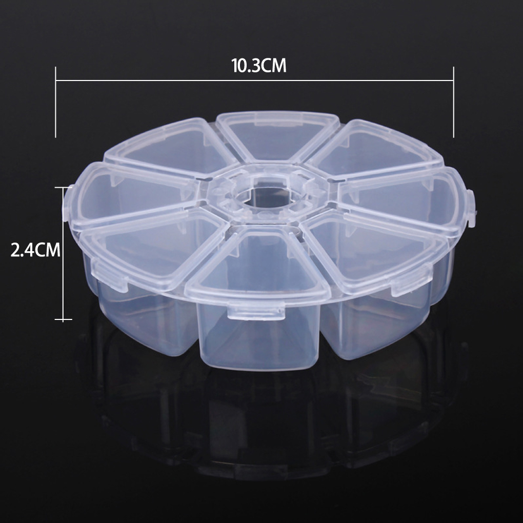 Useful Mini Plastic Round 8 Cell Compartment Pill Jewelry Organiser Container Storage Box case