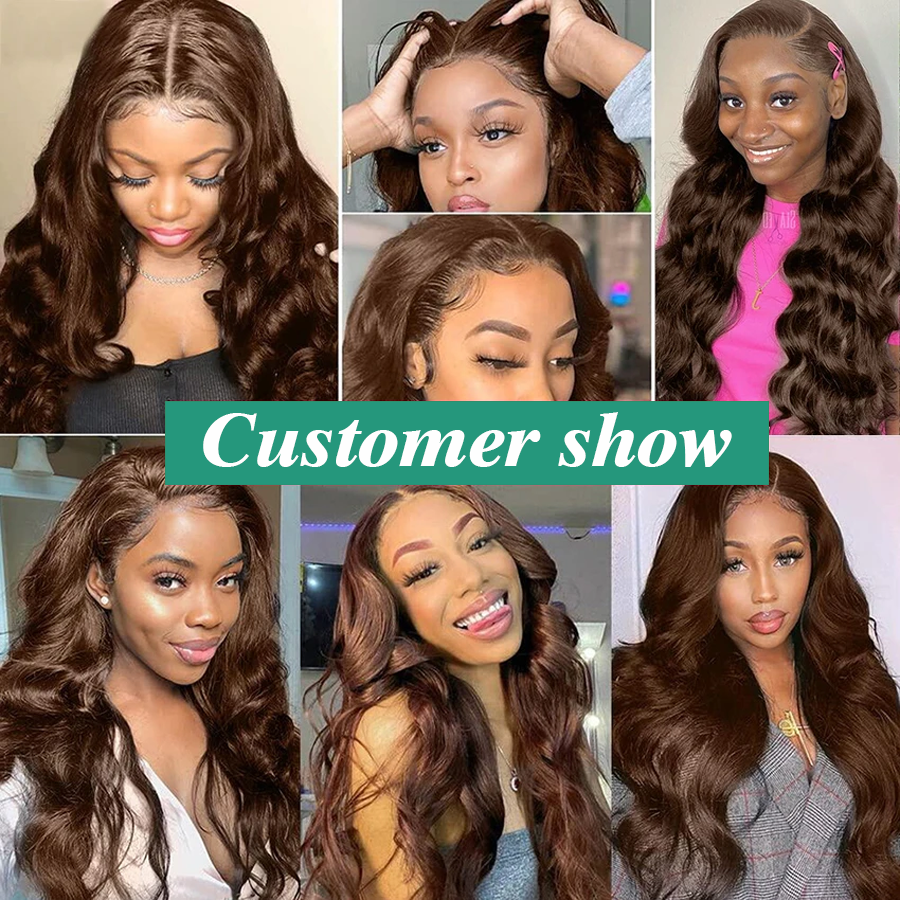 HD Chocolate Brun 13x5 Body Wave Lace Wig Front Perruque brésilien Brésilien Couleur d'orange Transparente Pernues frontales de dentelle pour femmes cheveux humains