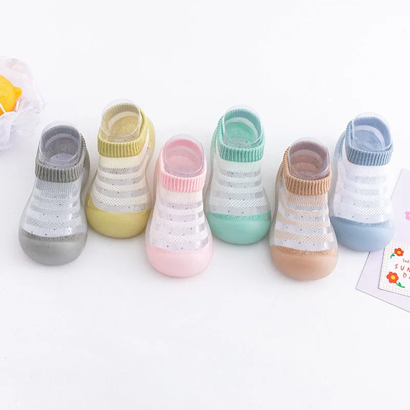 Summer Mesh Baby Sock Shoes Solid Color Striped Walking Shoes for Newborn Infant Breathable Non-slip Soft Sole Boys Girls Shoes