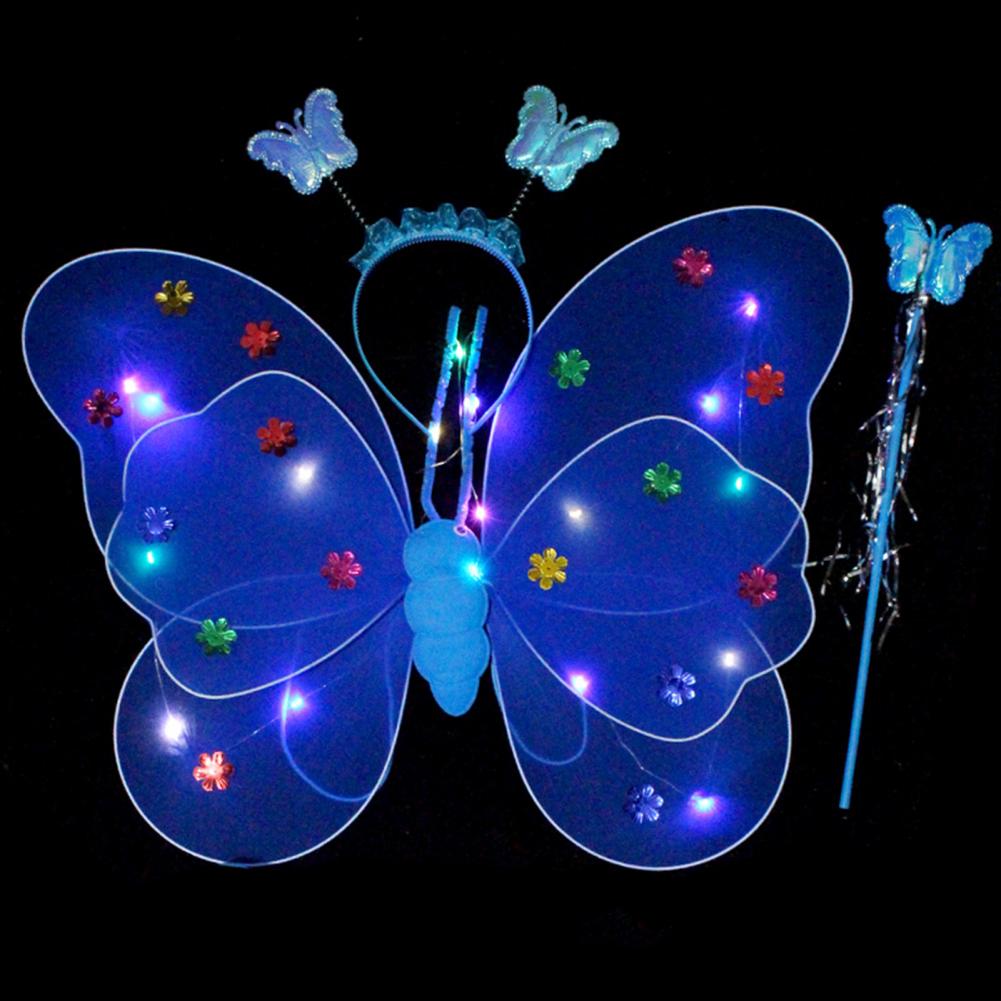 Glowing Butterflies Wing Colorful Lighting Head Band Fairy Wand Suit Costume Accessories Children Performance Props