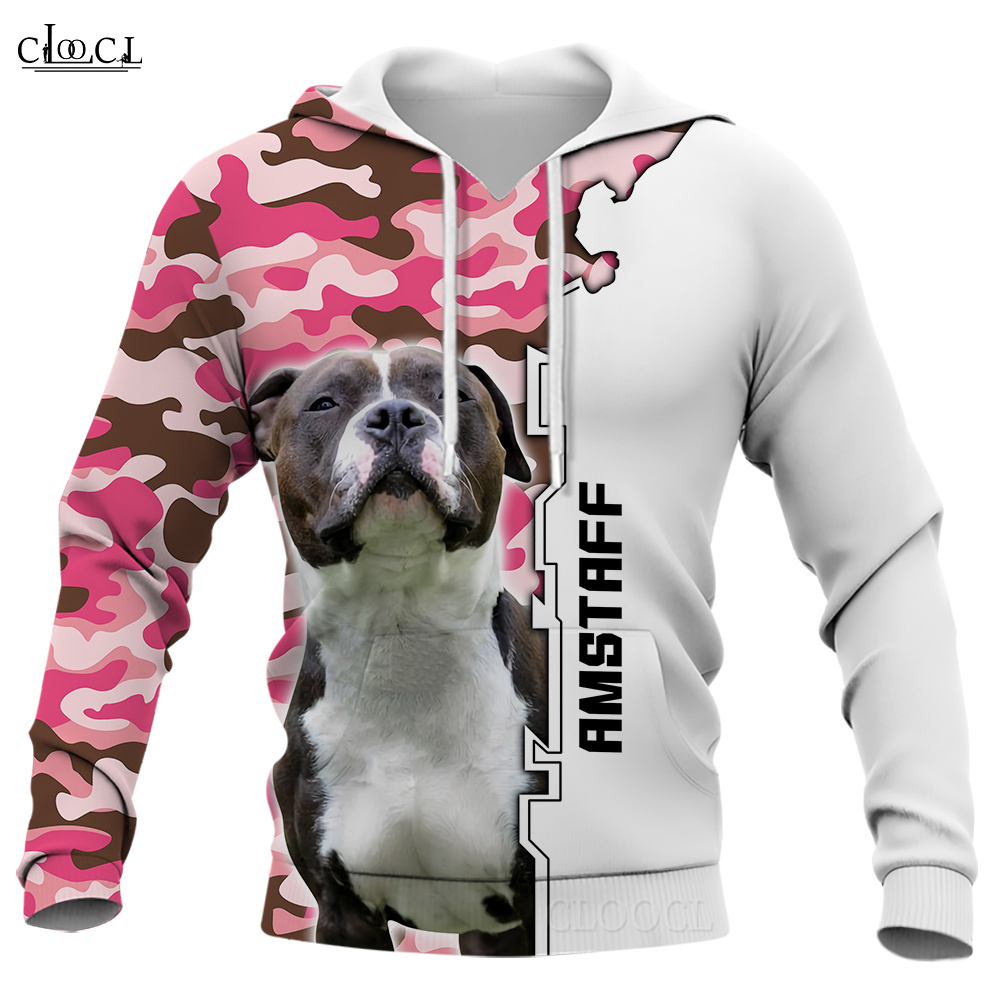 Cloocl Men Hoodie Amstaff Dog 3Dプリントアニマルフード付きスウェットシャツ女性ストリートウェアプルオーバーメンズジャケットティーンエイジ