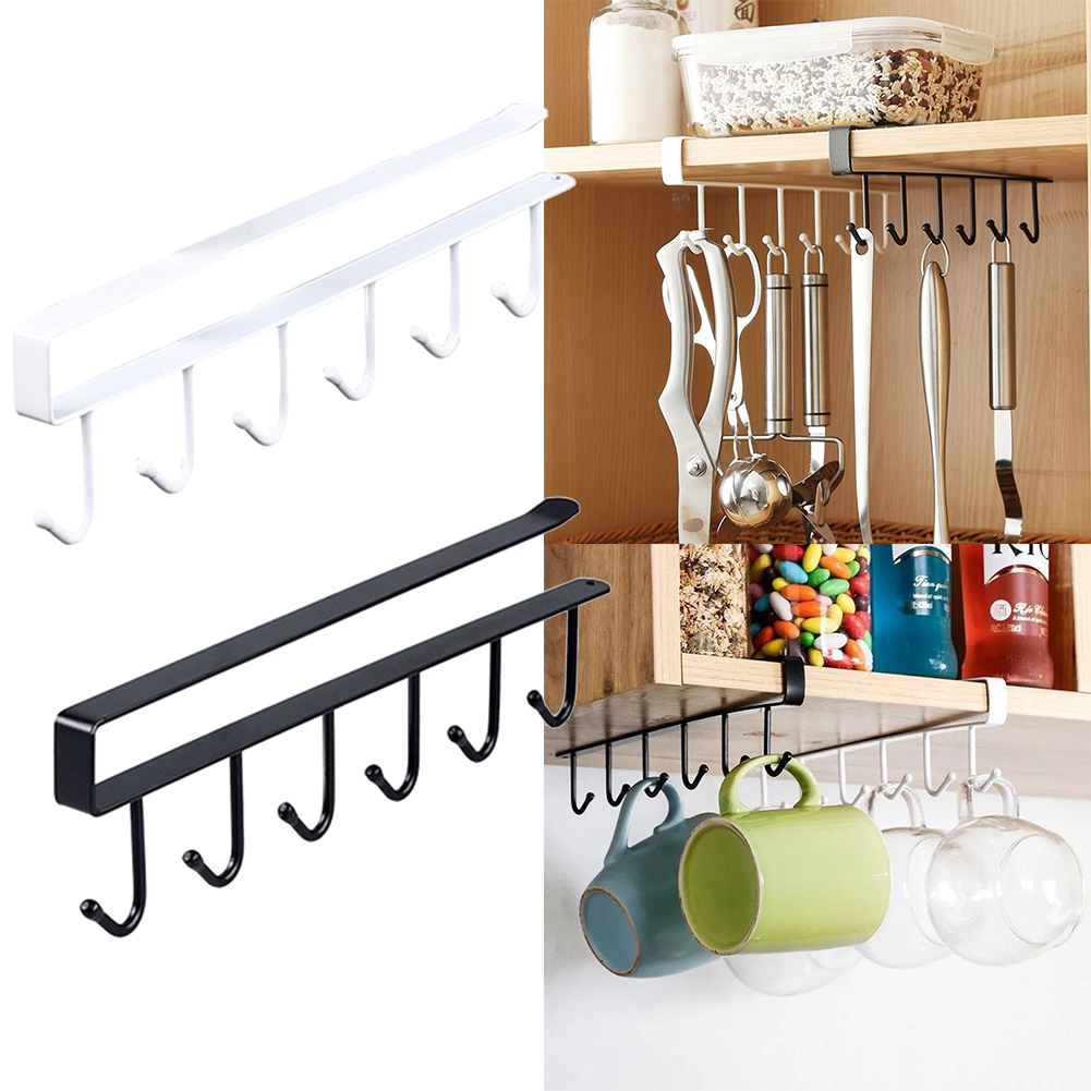 Bathroom Storage Metal Kitchen Under Shelf Cabinet Cupboard Mug Cup Utensils Holder Hook Rack Organizer Hanging Rack Holder