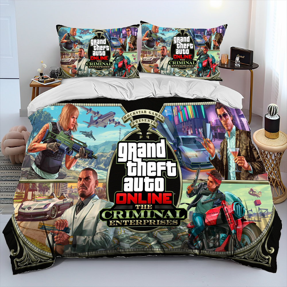 3D Grand Theft Auto GTA GAME Gamer Comforter Bedding Set、Duvet Cover Bedセットキルトカバー枕カバー、キングクイーンサイズの寝具セット