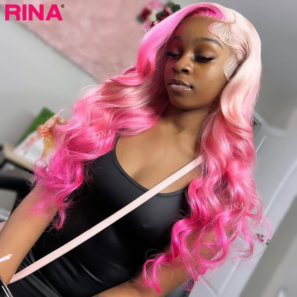 Ombre Rose Body Wave 13x4 Perruque avant en dentelle transparente pour les femmes de couleur rose 13x4 en dentelle de cheveux frontaux perruques pré-prouvées