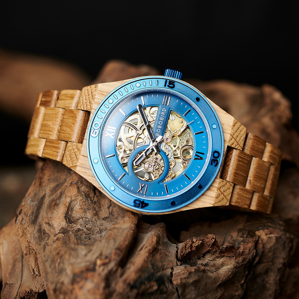 BOBO Bird Luxury Men's Automatic Mechanical Watch, Combining Wood and Alloy, Support Anpassad drop frakt