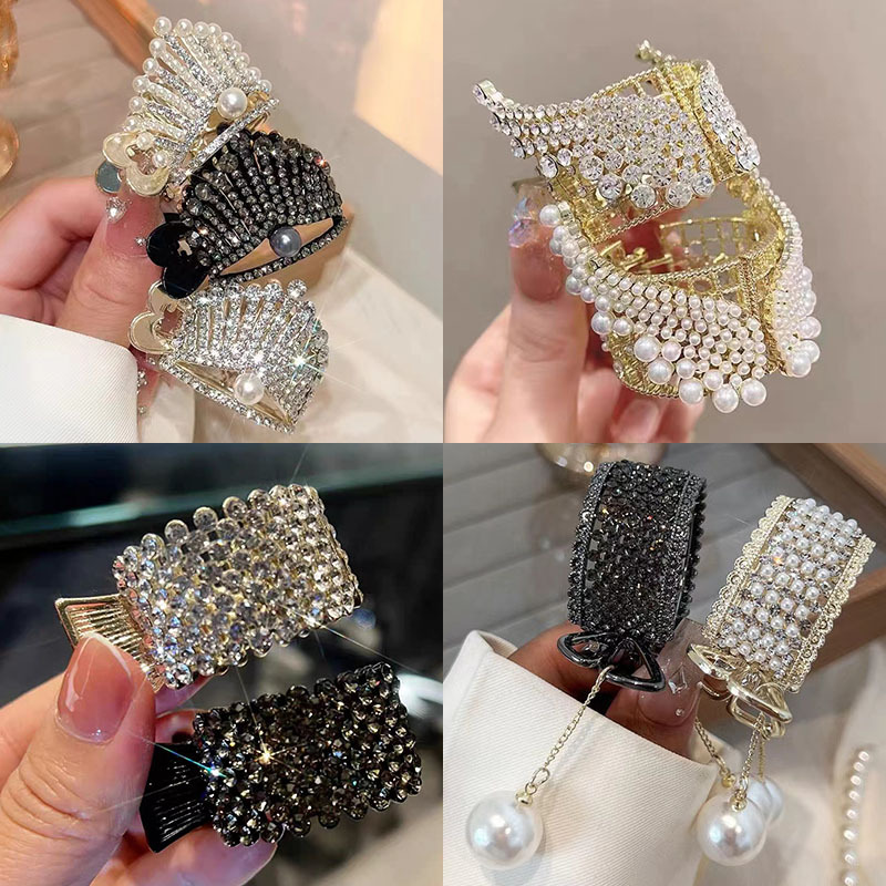 2023 New Angel Wings High Ponytail Grip Clip Korea Rhinestone Pearl Metal Clip Clip Hair Fixing Tools Girls Hair Hair