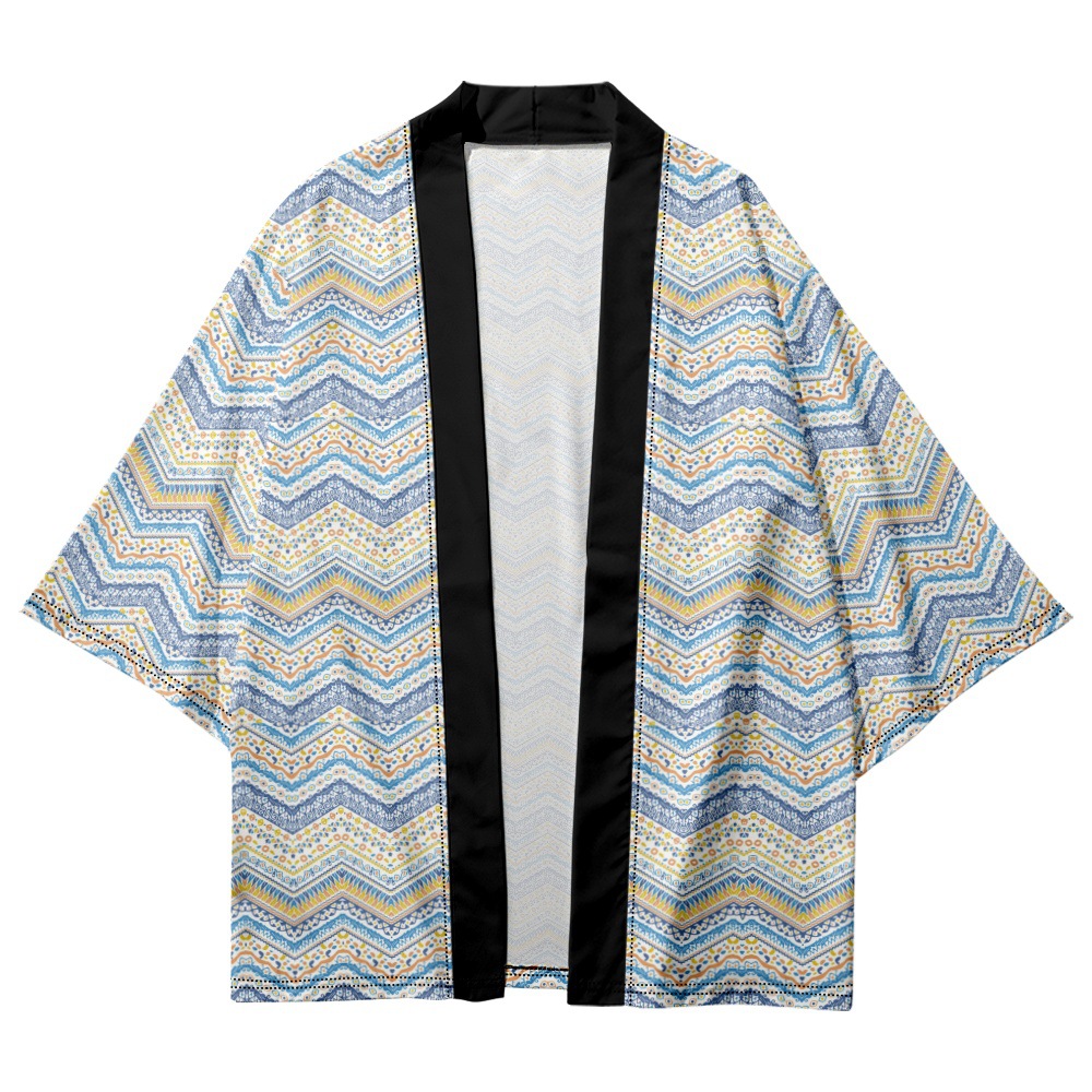 Japonais Traditional Couleur Wave Striped Imprided Cardigan Haori Women Men Harajuku Kimono Cosplay Tops Blouse Yukata Clothing