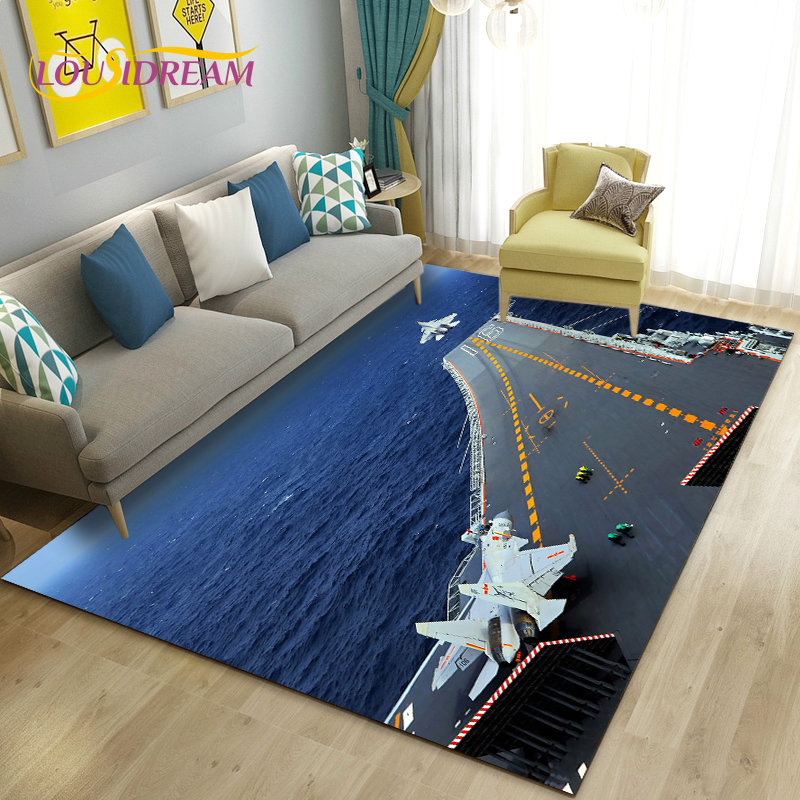 Militärflugzeugträger Teppich groß, Teppichteppich für Wohnzimmer Schlafzimmer Sofa Fußmatte Dekoration, Kinderspiel Nicht-Schlupfbodenmatte