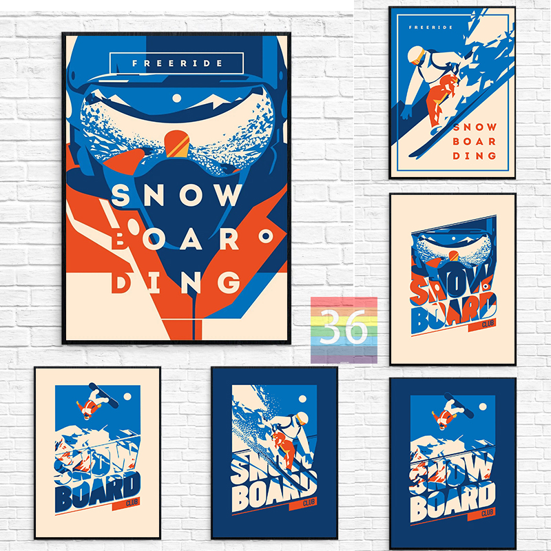 Hiver Snowboard Sport Affiche Toile d'impression décor mural Snowboard Club Club Mur Ski Affiche Affiche Affiche Ski Gift