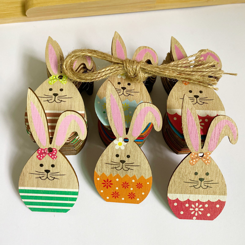 Bois de lapin de bois Pâques en bois artisanat aléatoire de lapin en bois peint aléatoire pour décoration intérieure joyeuses enfants jouet enfants diy 