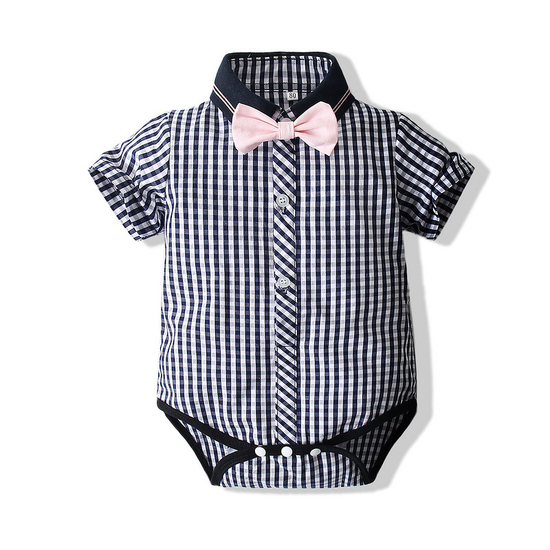 4 pièces bébé vêtements d'été gentleman plaid décontracté body à manches courtes + shorts pour tout-petit sets tenues de vêtements nouveau-nés bc433