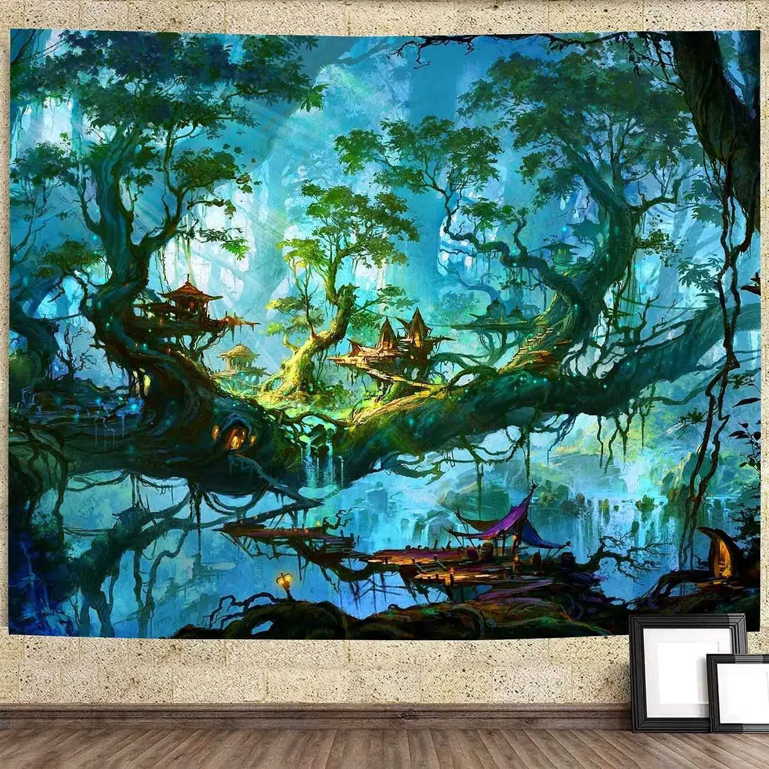 Castle Tapestries Fairy Tale Fantasy World World Cartoon Forestry Tapestry Magic Tapestrygirls Camera da letto soggiorno Dorm Party Wall Decor R0411