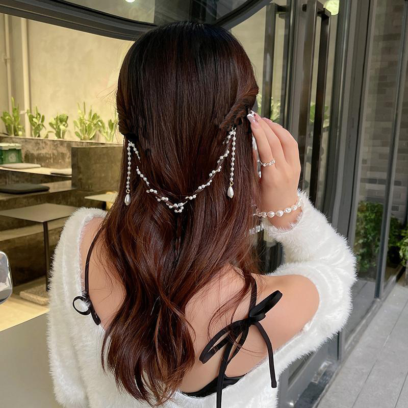 Clip de cheveux de la chaîne de perle Barrettes Hairpins Femmes Girls Tassel Spring Hair Clips Hair Bijoux Accessoires pour Hanfu Tiaras Ornement