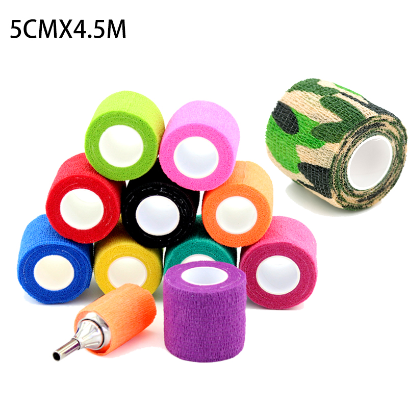 5*450cm Disposable Cohesive Tattoo Grip Tape Wrap Elastic Bandage Rolls For Tattoo Machine Grip Tube Accessories