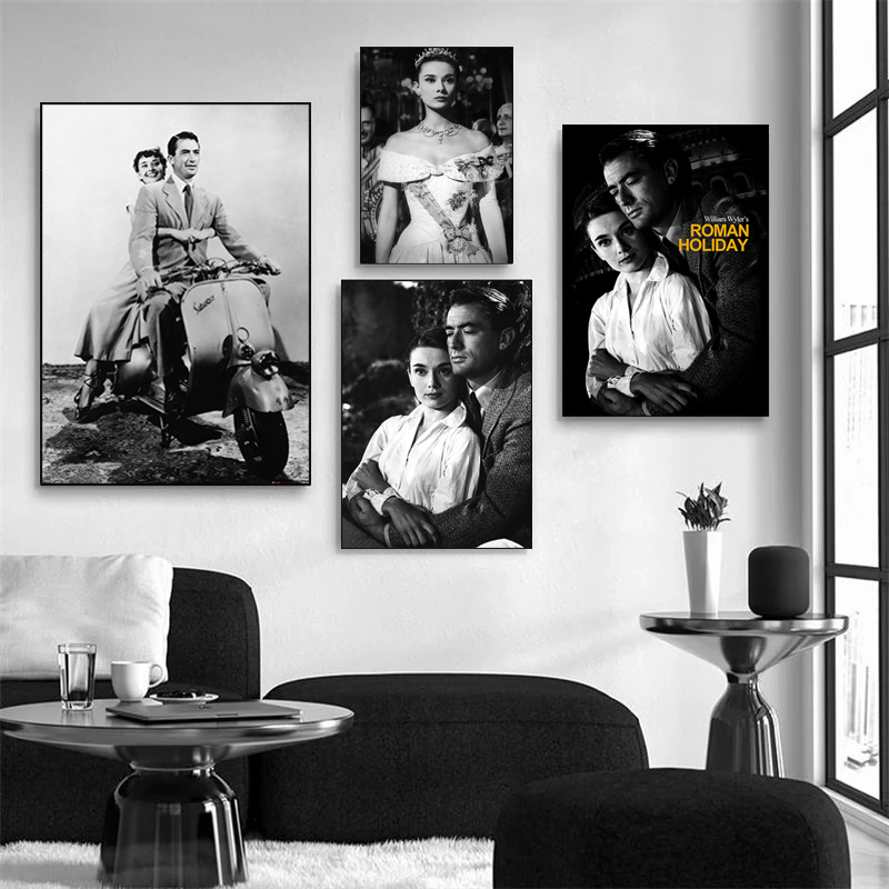 Hepburn Roman Holiday Classic Movie Affiche et imprimés Art Wall Picture Toile Peinture pour Hotel Bar Cafe Living Room Home Decor