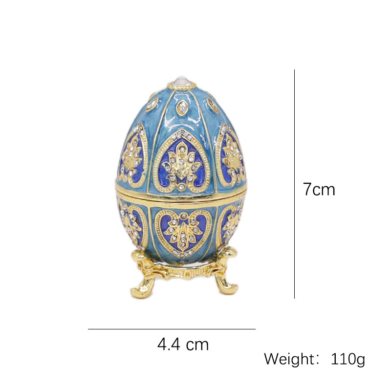 Blauwe vintage Faberge -stijl Egg snuisterijbox - Unieke handgeschilderde geëmailleerde sieradendoos, verzamelbaar, uniek cadeau voor huisdecoratie