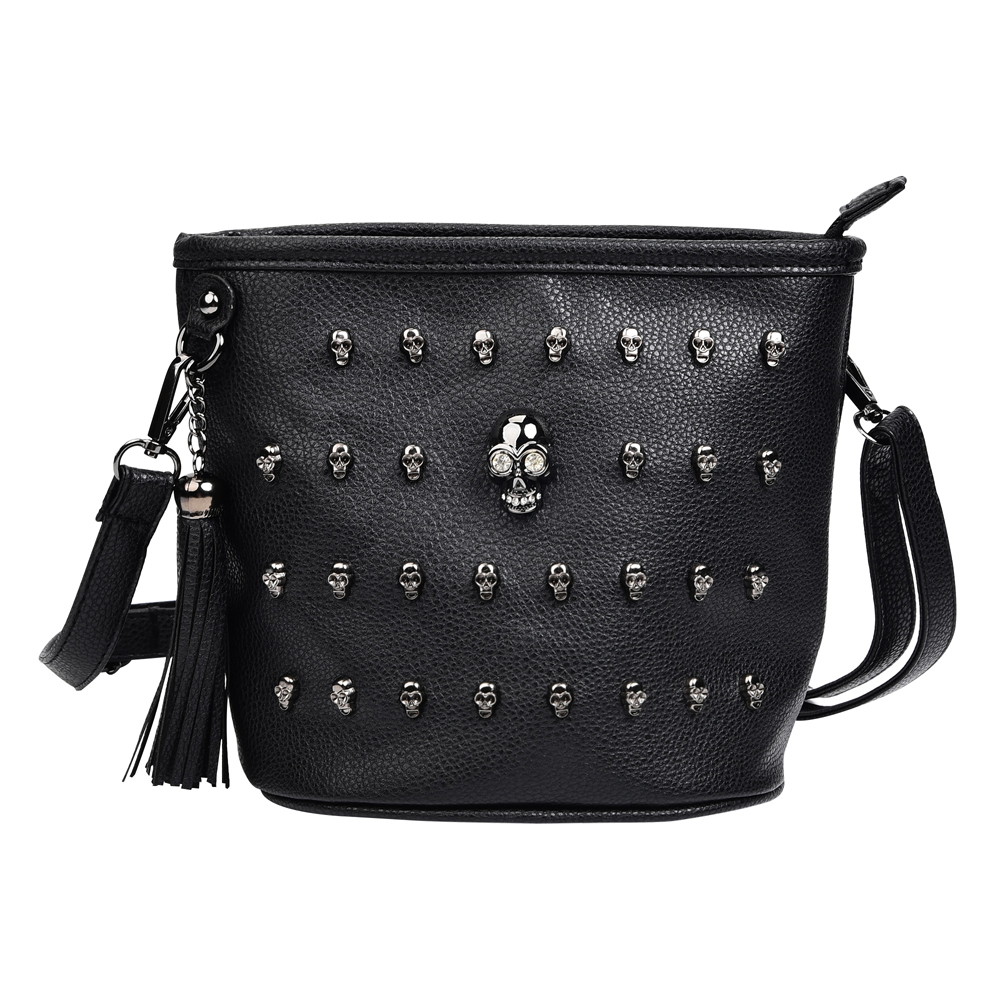 Annmouler Designerinnen Frauen Umhängetasche PU Leder Crossbody Tasche kleine Größe Quastentasche Schädel Nieten Handtasche für Mädchen süße Tasche