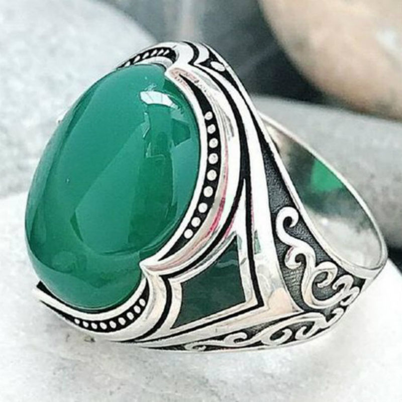 Vintage grote groene stenen ringen voor vrouwen bruiloftsfeest sieraden zilveren kleur vergulde patroon brede ring luxe geschenken