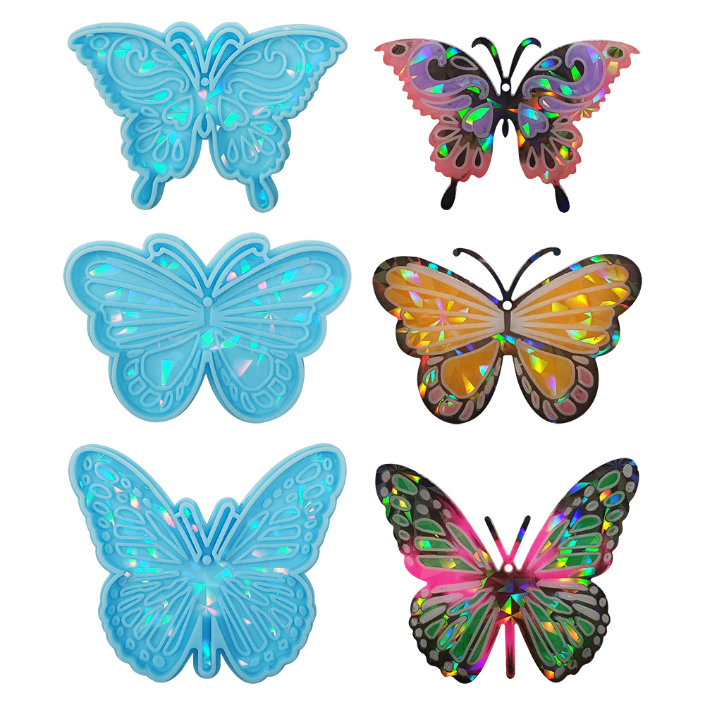 Holographi Laser Butterfly Moule de résine Crystal en verre Keechain Silicone Moule de bricolage pour papillon monarque Epoxy Collier ou décoration