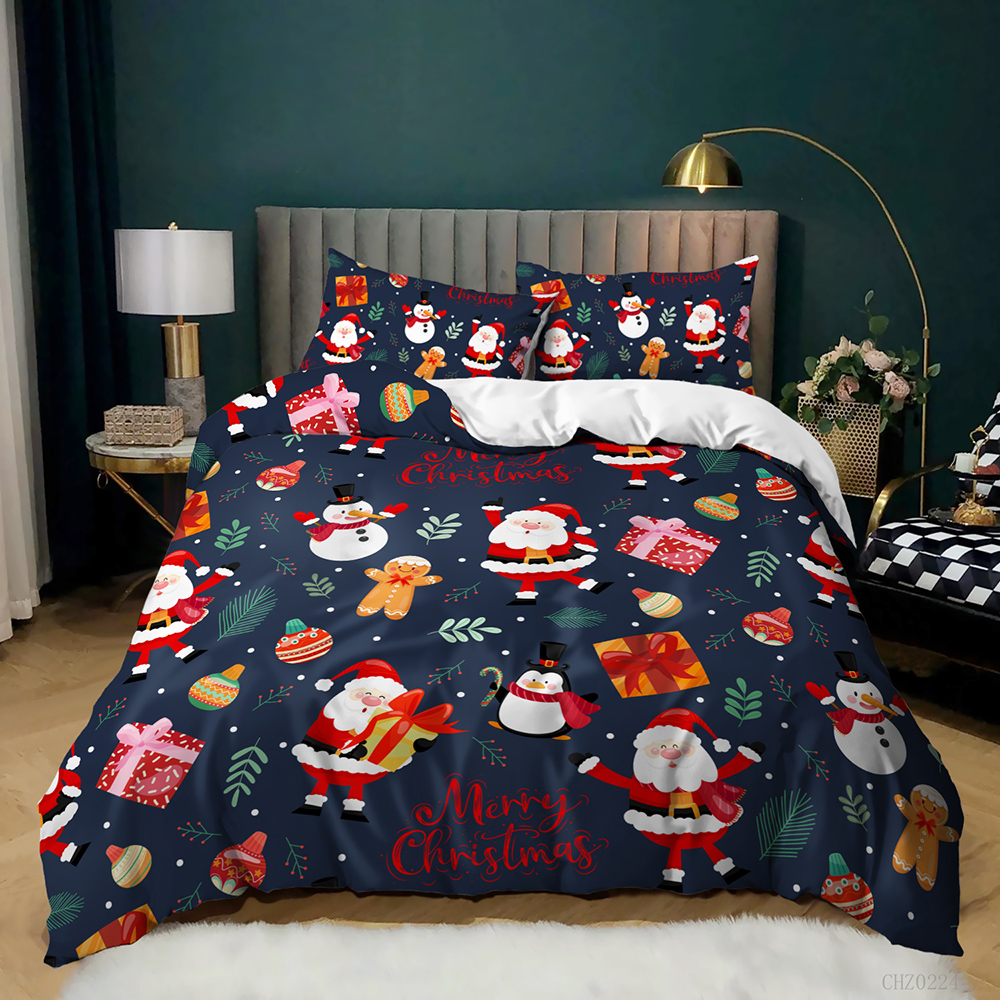 Julens täcke omslag Set Winter Snowman Santa Claus Christmas Stocking Bedding Set Double Queen King Size Polyester Qulit Cover