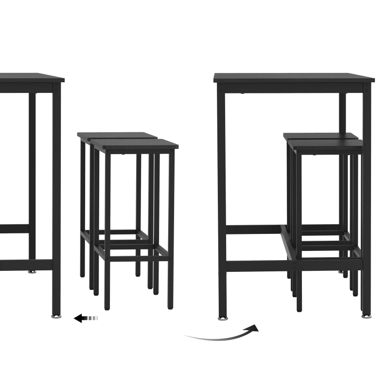 3 -stycken barbord och 2 stolar set counter höjd mat, svart matbordssats
