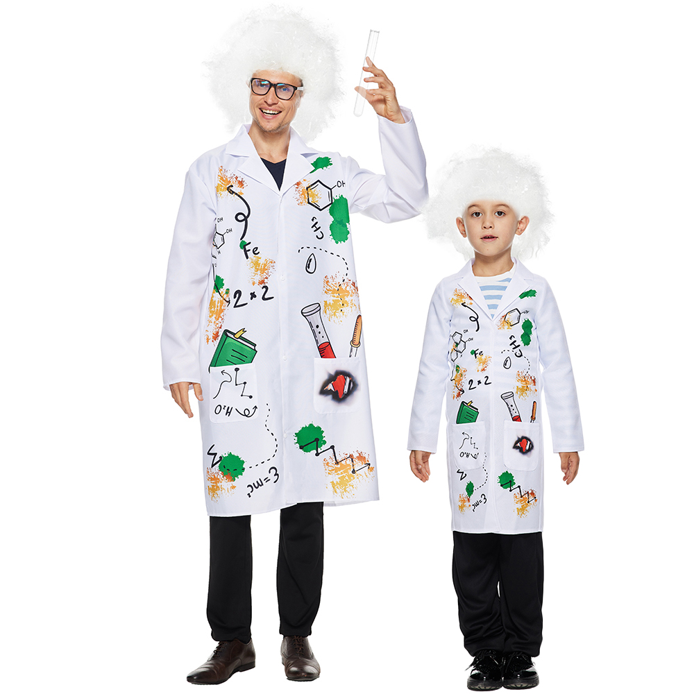 Family Halloween Costume Mad Scientist Costume met Wig White Unisex Lab Uniform Carnival Party Purim Stage Performance Props