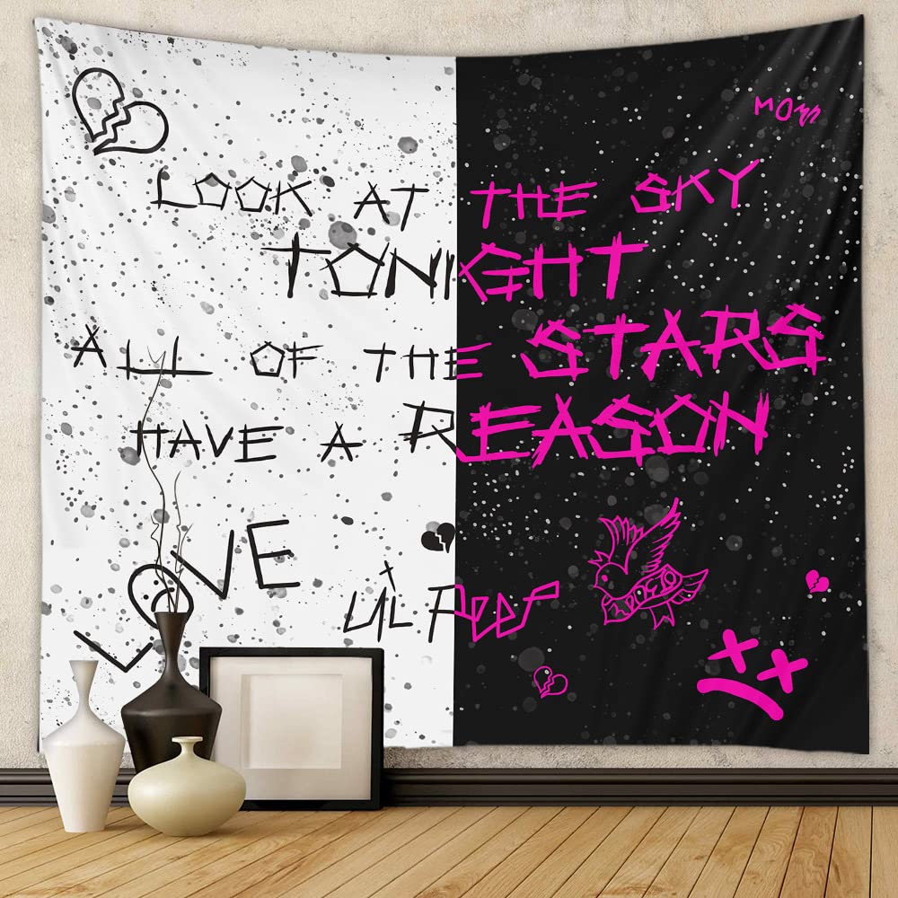 Lil Peep Tapestry Rapper Tapestries Juice WRLD Black and White Star Tapestry for Bedroom Hip Hop Home Decor Wall Hange