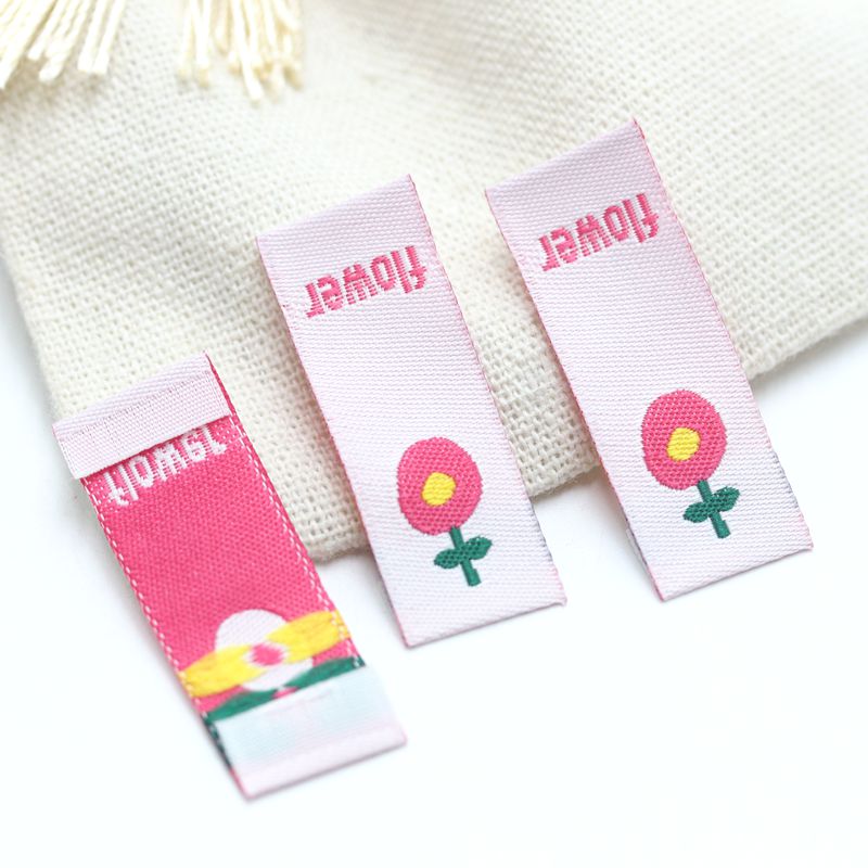 50/Colorful Flower Weaving Marks Clothes Fabric Back Label For Bag Towel Sewable Tag Decorative Diy Handmade Ornament