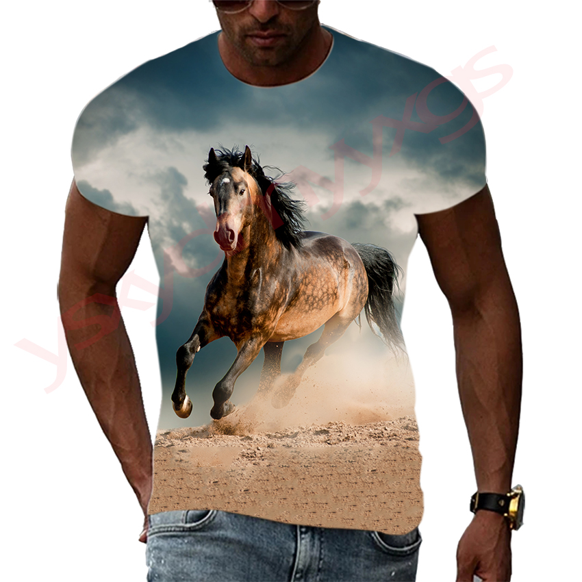 Summer Trend Horse HD Pattern Men T-Shirts Casual 3D Print Hip Hop Harajuku Personality Round Neck Tees Loose Short Sleeve Top