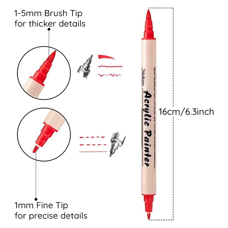 Marcadores de tinta acrílica de cor mista ponta de pincel e ponta fina ponta dupla marcadores de tinta, caneta de tinta para pintura de rochas, cerâmica