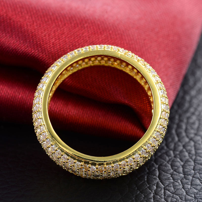 Hip Hop Full Zircon Ring Copper 18K Gold Plated Men Women Finger Ring