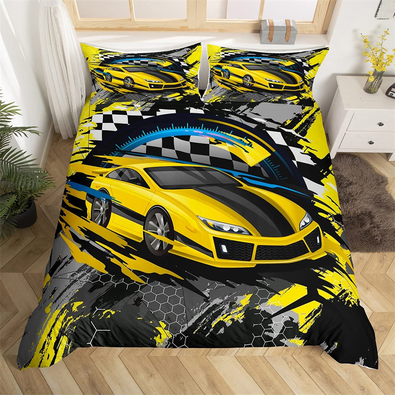 Racing Car Duvet Cover Kids Extreme Sports Game Quilt Cover Twin For Boys Microfiber Cool Speed Automobile Honeycomb Bedding Set