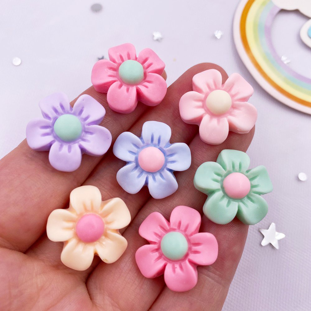 resina kawaii colorida linda flor de piedra plana figurina pintada álbum de recortes decoración de bricolaje accesorios para el hogar M140