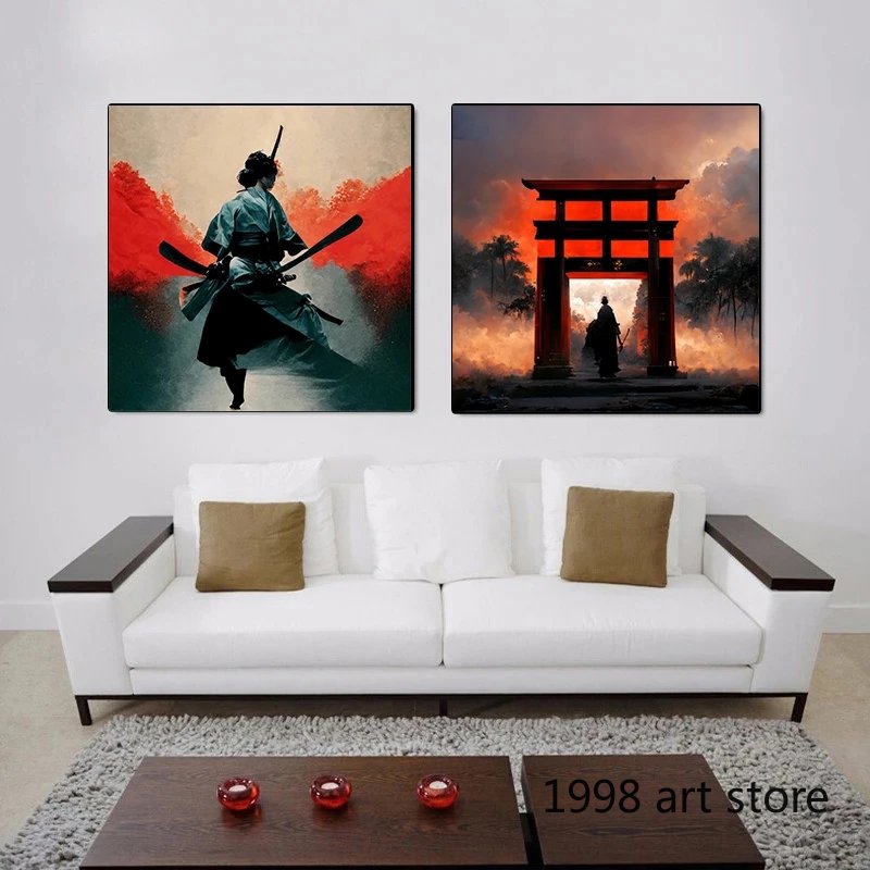 Vintage Classic Japaneses Landscpae Cherry Geisha Samurai Temple Art Poster Canvas Painting Wall Prints Picture Room Home Decor