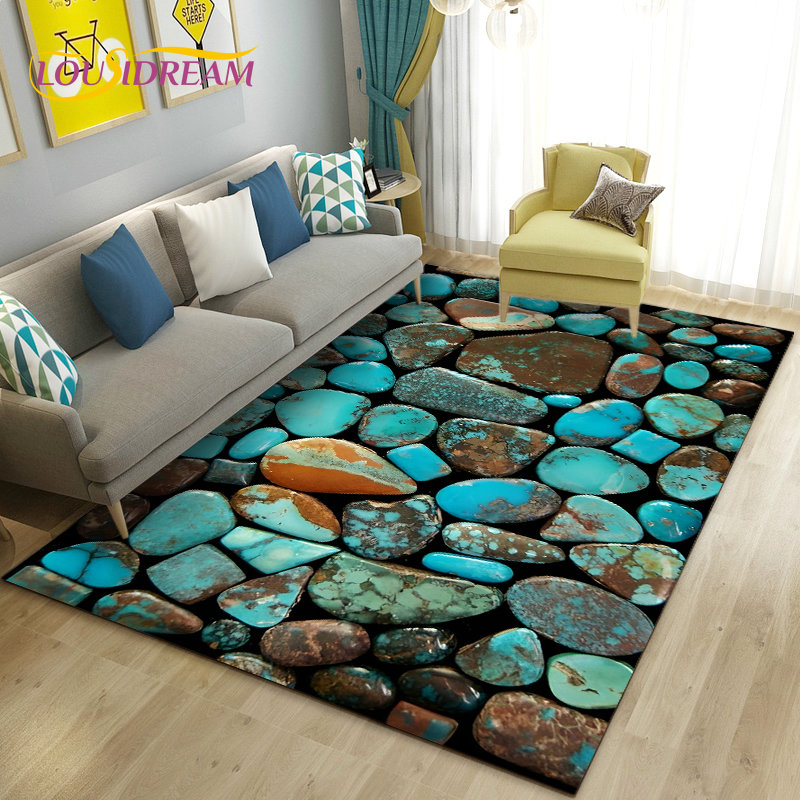 3D Colorful Cobblestone Stone Area Rug,Carpet Rug for Living Room Bedroom Sofa Doormat Kitchen Decoration,Kid Non-slip Floor Mat