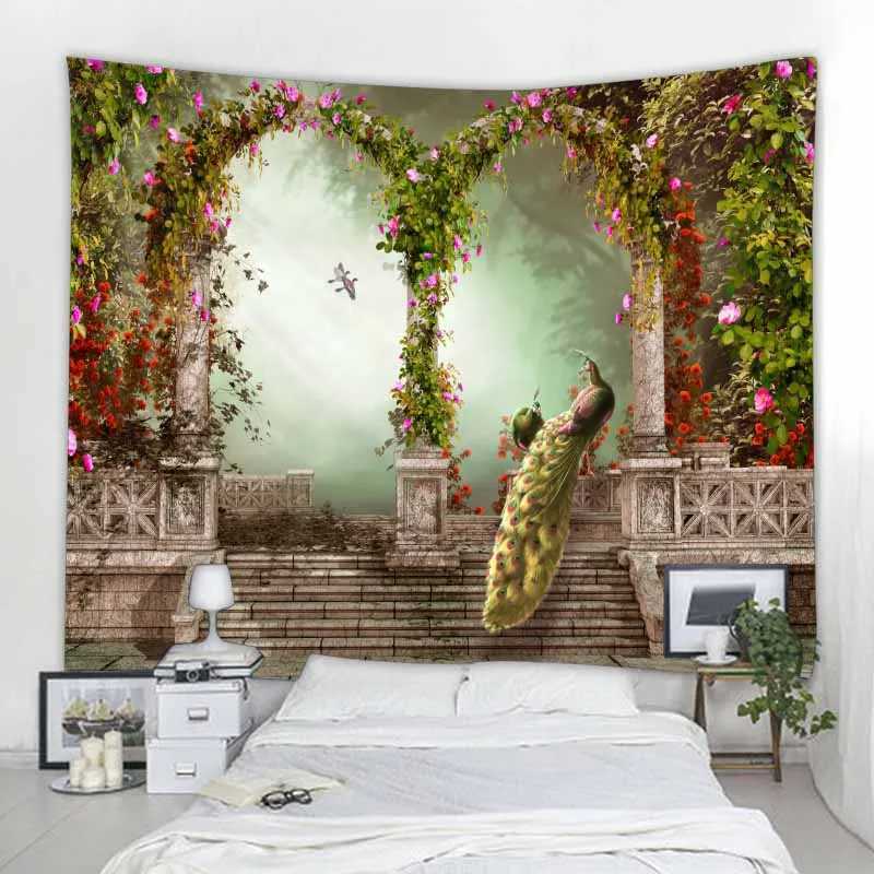 Sfondo Aubeggies parete fiorita pianta di pietra muro di arazzo appeso rustico arte vintage decorazione la casa boho decorazione murale hippie decorazione di sfondo tessuto r0411