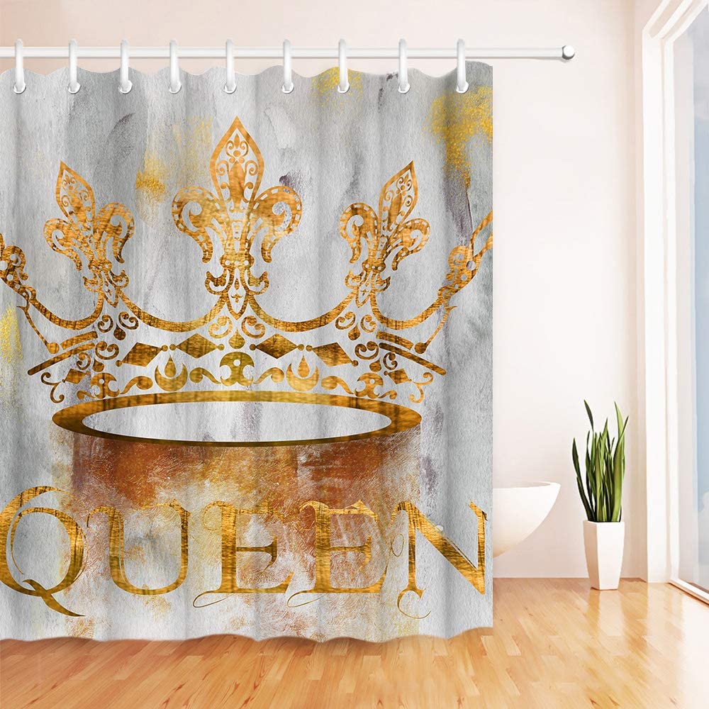 Afro-américain Expressions rideau de douche avec crochets noirs et or queen de la couronne de douche de douche de douche décor de salle de bain ensemble étanche