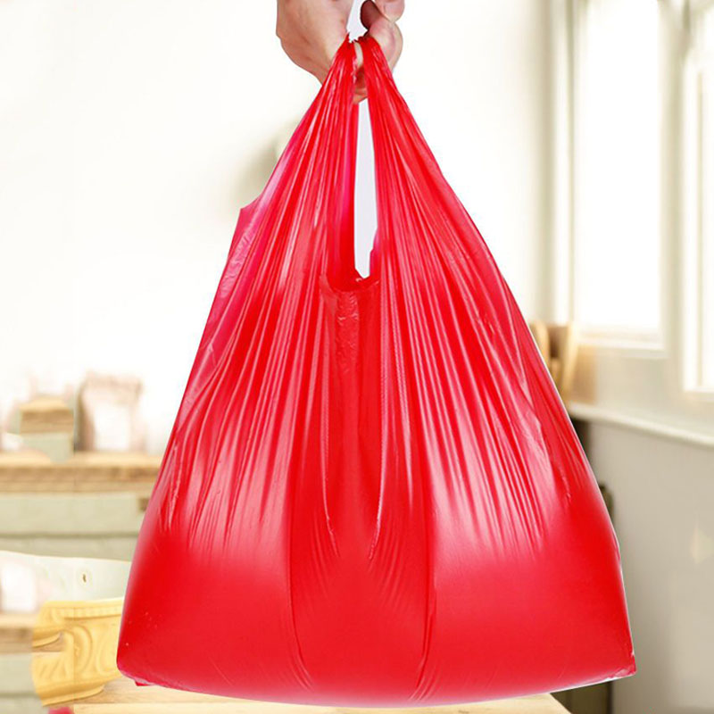 Red Plastic Garbage Bag Restaurant Hotel Big Trash Bag Vest Type Garbage Cleaning Bag Disposable Leak Proof Kitchen Garbage Bag